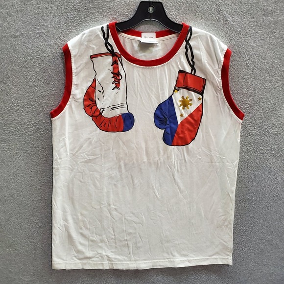 VINTAGE Manny Pacquiao Men T-Shirt XL White Ringer Tank Top Best Pound For Pound